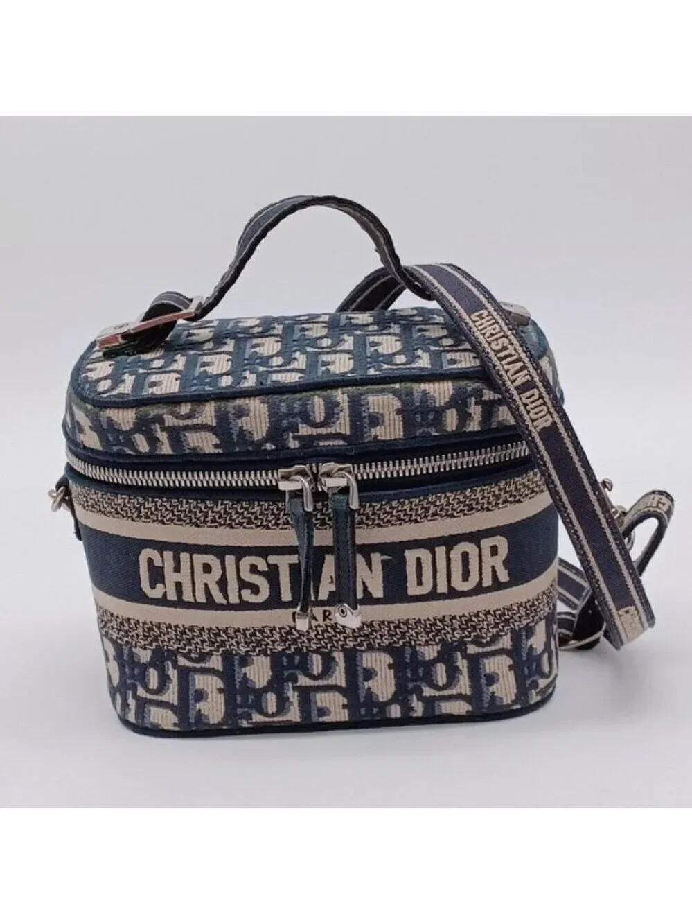Authentic Dior Oblique Vanity Case Bag Canvas Christian Dior Paris Crossbody